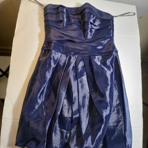 Draped Bodice Ruched Strapless Cocktail Dress in Rich Navy by White by Vera Wang - Picture 3 of 6